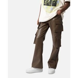 MNML Leather Double Snap Cargo Pants 31 Chocolate Brown Techwear Streetwear